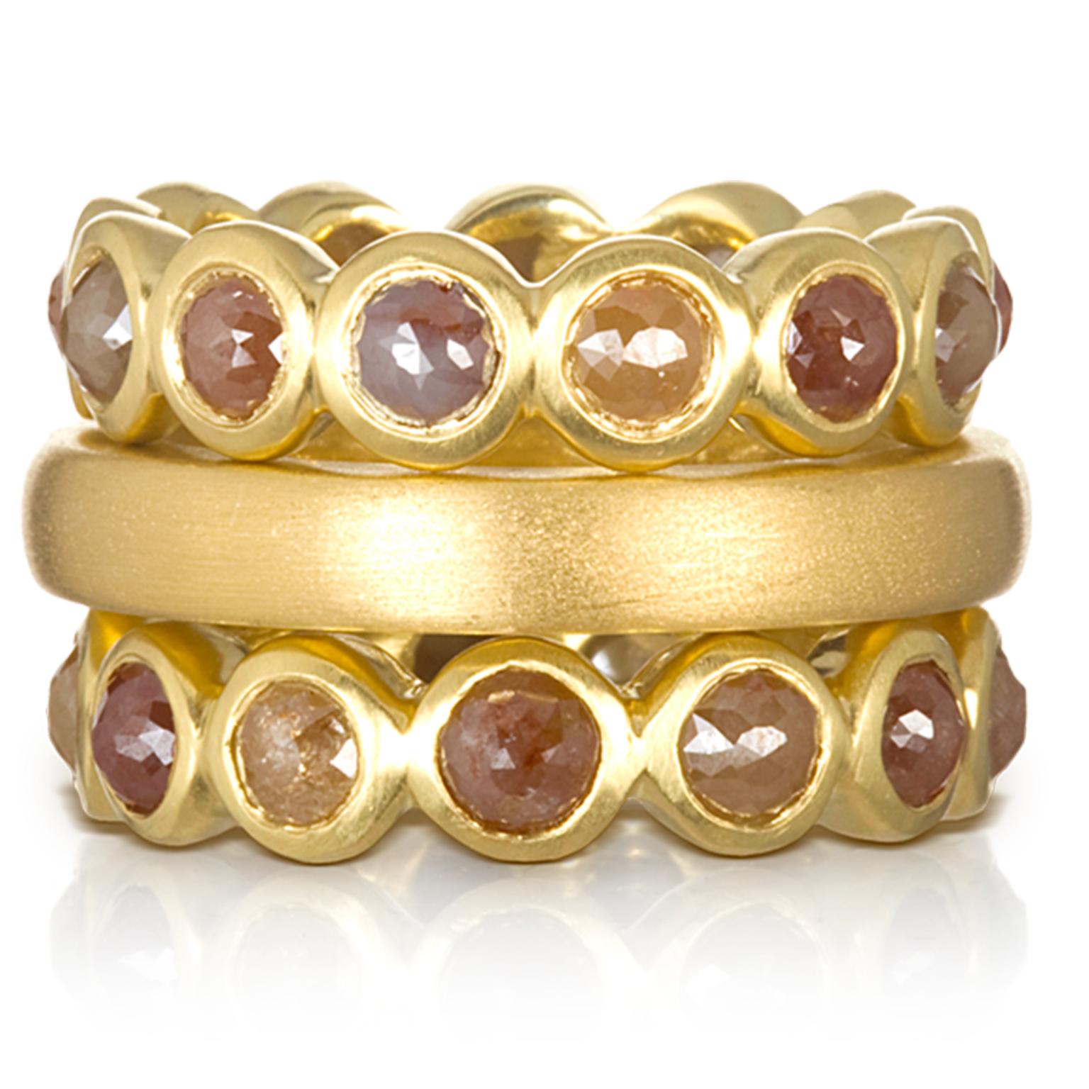 Contemporary Faye Kim 18 Karat Milky Diamond Bezel Eternity Stack Rings - Sold Separately For Sale