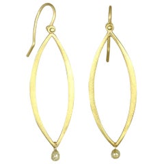 Faye Kim 18 Karat Gold Open Marquise Earrings with Raw Diamond Drop