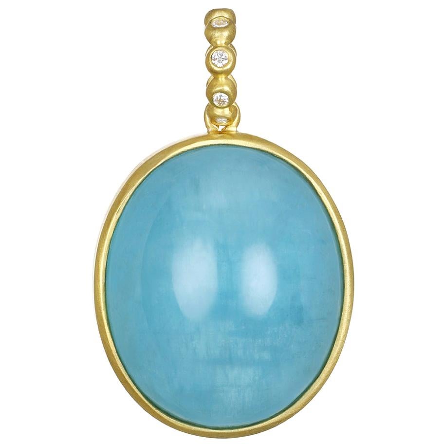 Faye Kim 18 Karat Gold Milky Aquamarine and Diamond Pendant For Sale