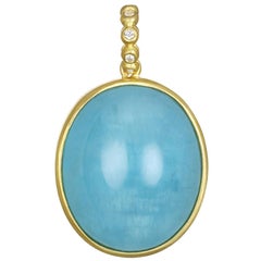 Faye Kim 18 Karat Gold Milky Aquamarine and Diamond Pendant