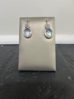 Faye Kim 18 Karat White Gold Ceylon Moonstone Diamond Earrings