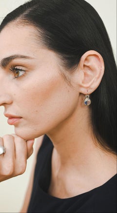Faye Kim 18 Karat White Gold Ceylon Moonstone Diamond Earrings