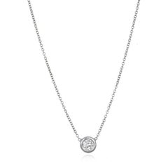 Faye Kim 18 Karat White Gold Bezel Set Round Brilliant Cut Diamond Necklace