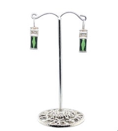Faye Kim 18 Karat White Gold Diamond Tourmaline Baguette Earrings