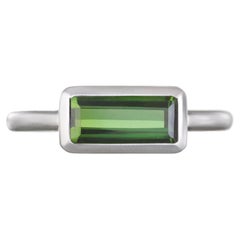 Faye Kim 18 Karat White Gold Green Tourmaline Baguette Ring, 1.18 Carats