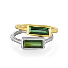 Faye Kim 18 Karat White Gold Green Tourmaline Baguette Ring