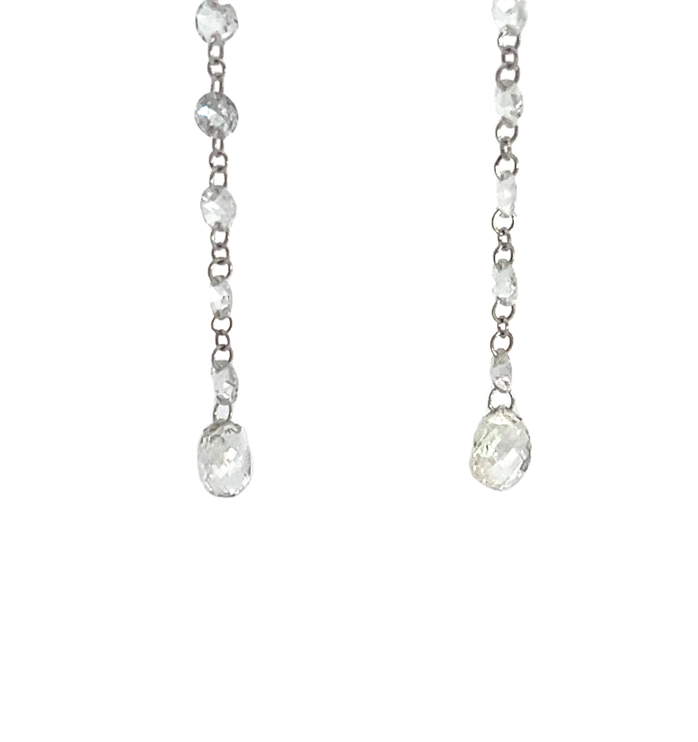 Contemporary Faye Kim 18 Karat White Gold Rose Cut Diamond Line Earrings For Sale