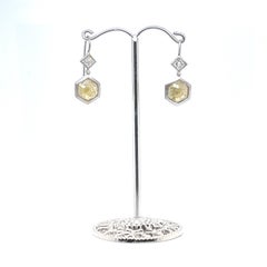 Faye Kim 18 Karat White Gold Yellow-Green Milky Diamond Earrings