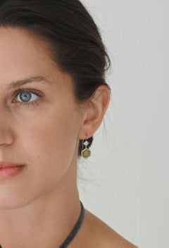 Faye Kim 18 Karat White Gold Yellow-Green Milky Diamond Earrings