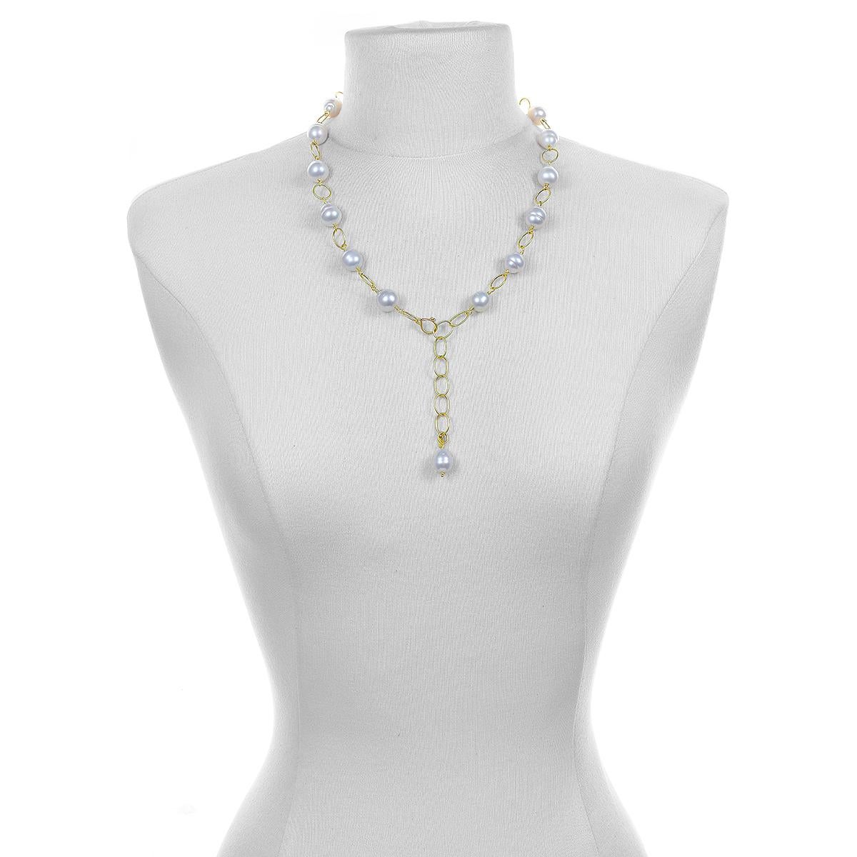 Contemporary Faye Kim 18 Karat Gold White South Sea Pearl Link Necklace For Sale