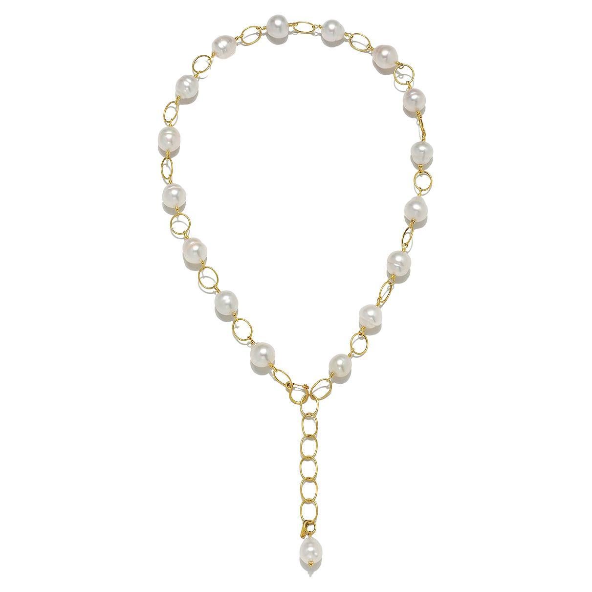 Faye Kim 18 Karat Gold White South Sea Pearl Link Necklace For Sale