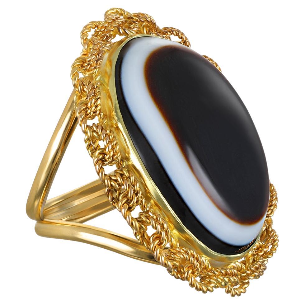 Faye Kim 18 Karat Yellow Gold Vintage Banded Agate Ring For Sale