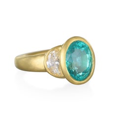 Faye Kim 18K Gold 3 Stone Emerald Diamond Ring