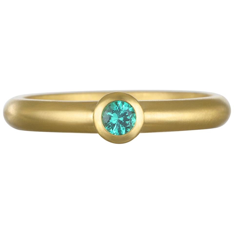 Faye Kim 18 Karat Gold African Blue Green Tourmaline Stack Ring For Sale