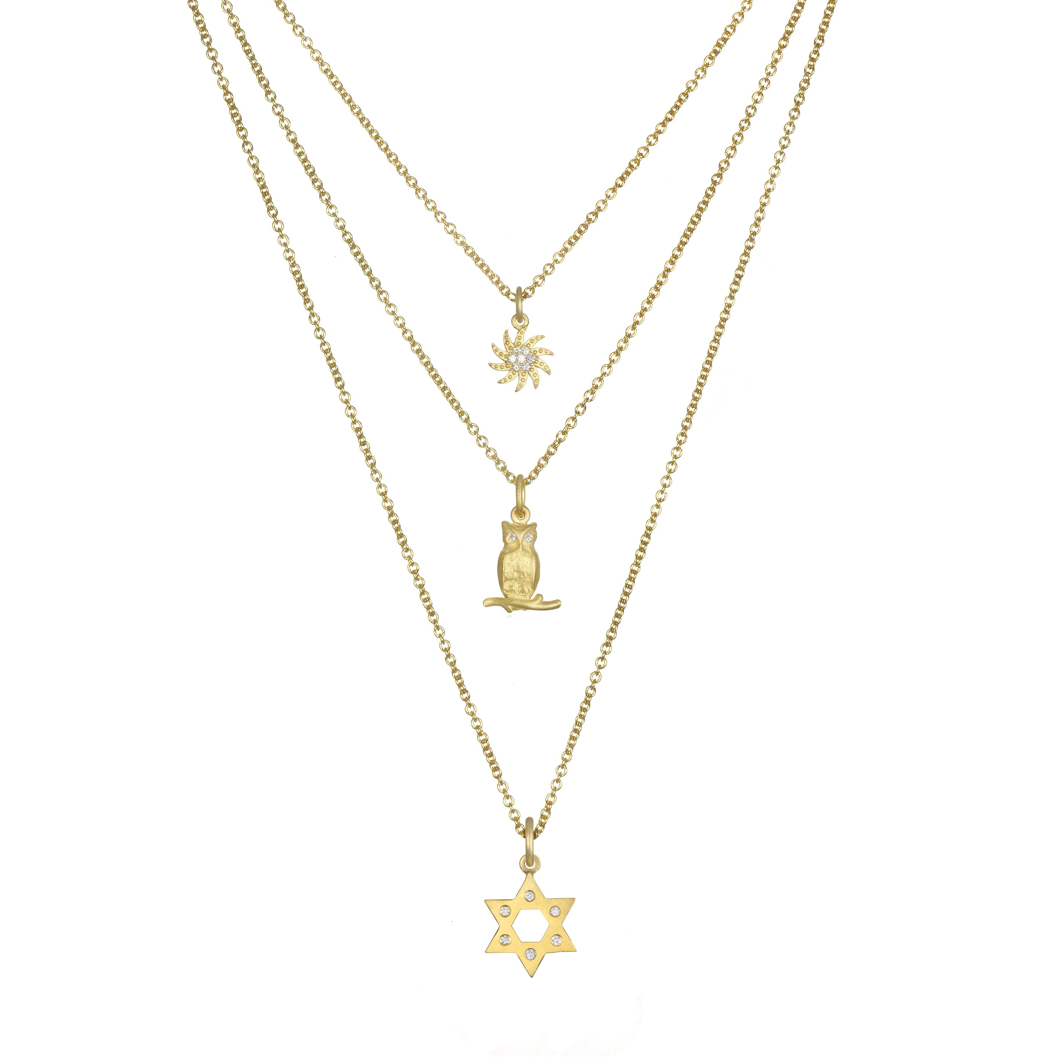 Contemporary Faye Kim 18 Karat Gold and Diamond Star of David Charm Necklace For Sale