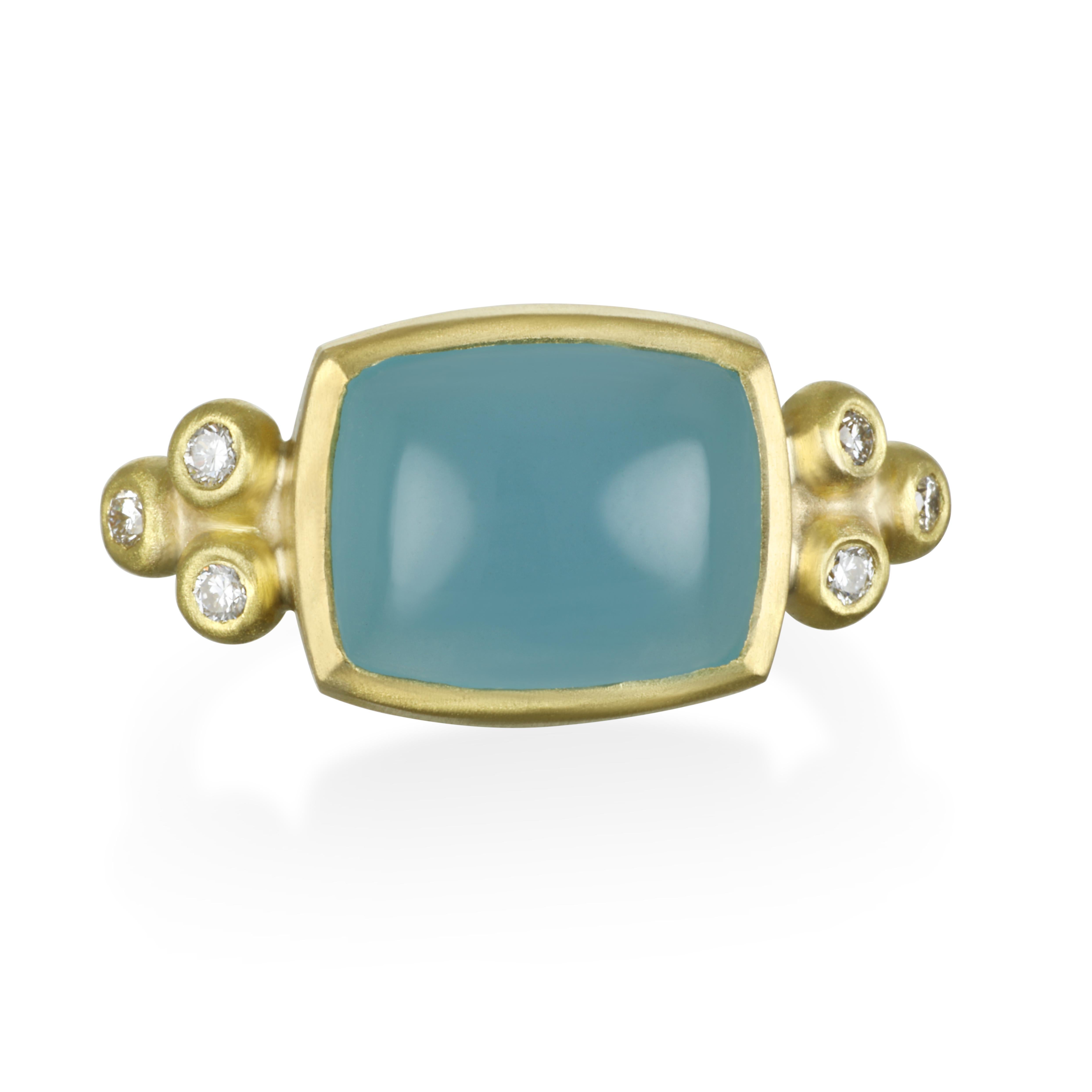 Cushion Cut Faye Kim 18K Gold  Milky Aquamarine and Diamond Ring