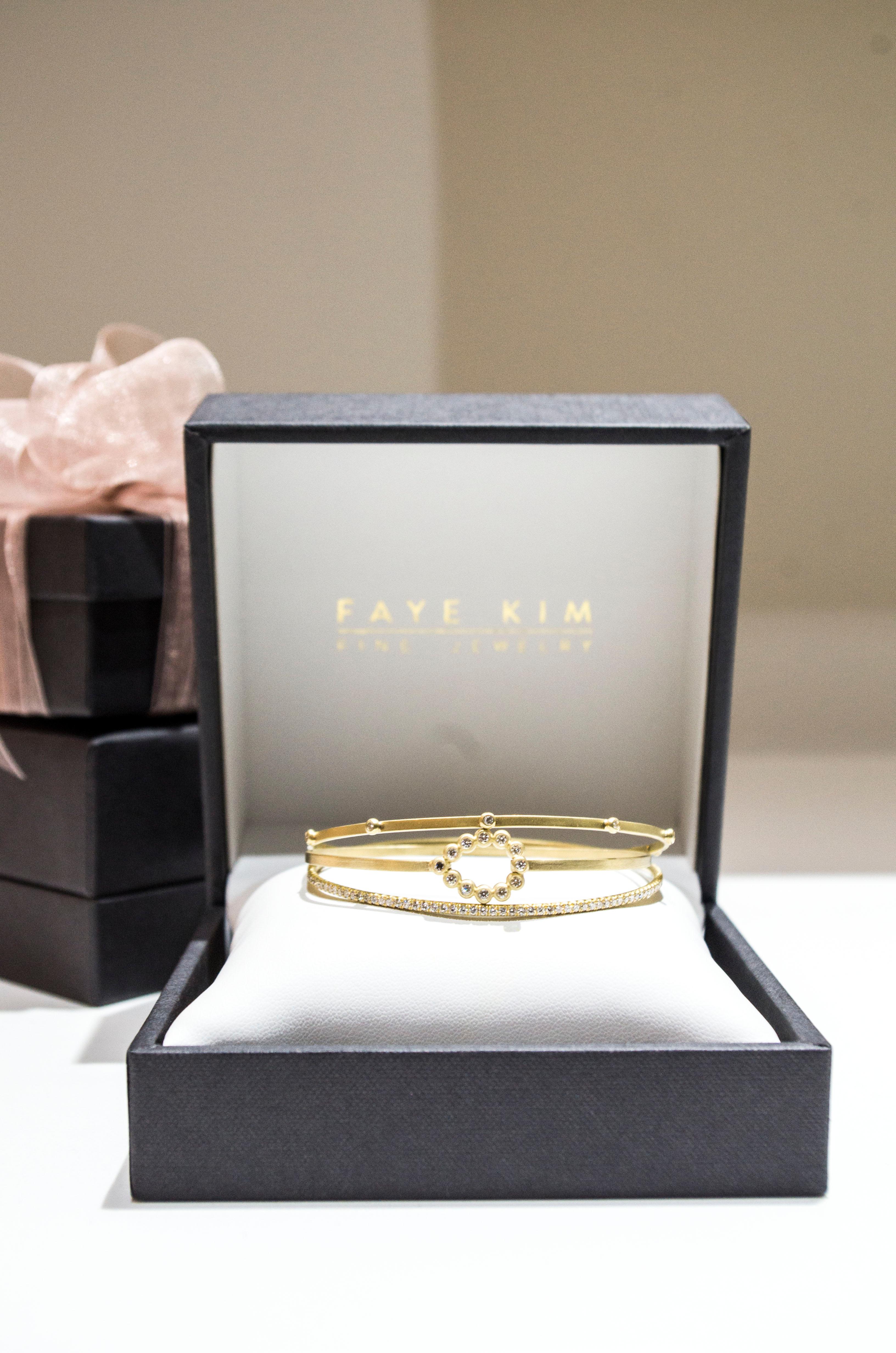 Women's Faye Kim 18k Gold Bangle Bracelet with Diamond Tear Drop Closure For Sale