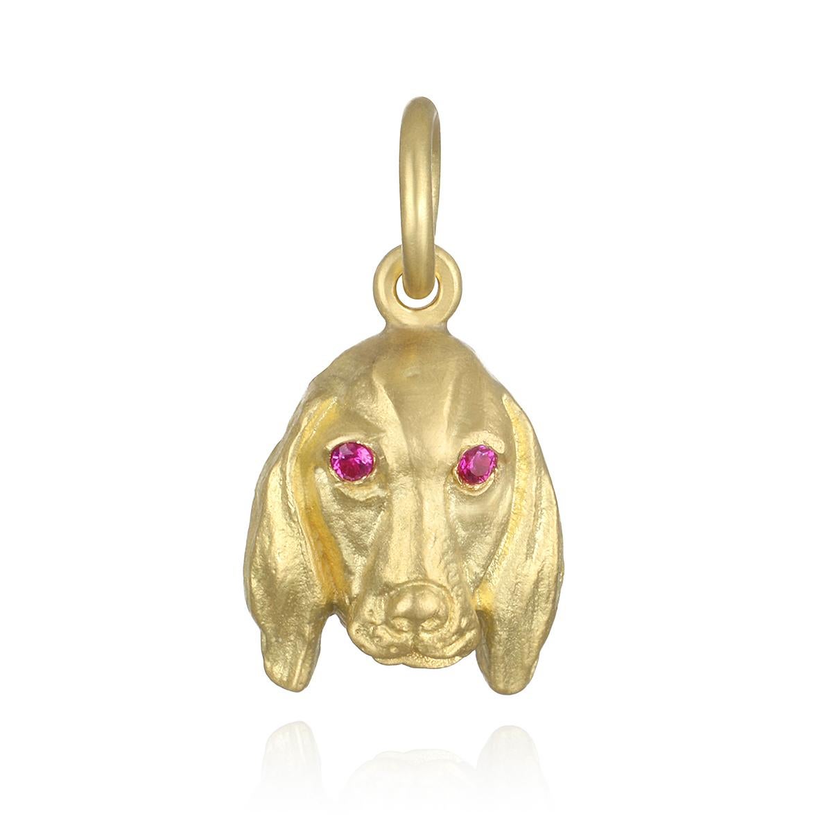 For the Hound Lover! This Faye Kim 18K Gold Basset Hound Dog Charm is complete with shining ruby eyes and an adjustable 16-18