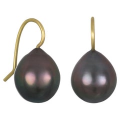 Faye Kim 18K Gold Black Tahitian Pearl Drop Earrings