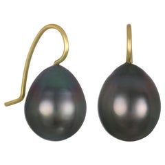 Faye Kim 18K Gold Black Tahitian Pearl Drop Earrings