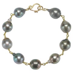 Faye Kim Bracelet à maillons en or 18 carats avec perles de Tahtian noires