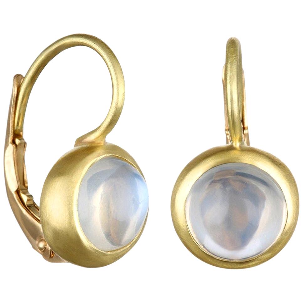 Faye Kim 18 Karat Gold Blue Moonstone Leverback Earrings For Sale