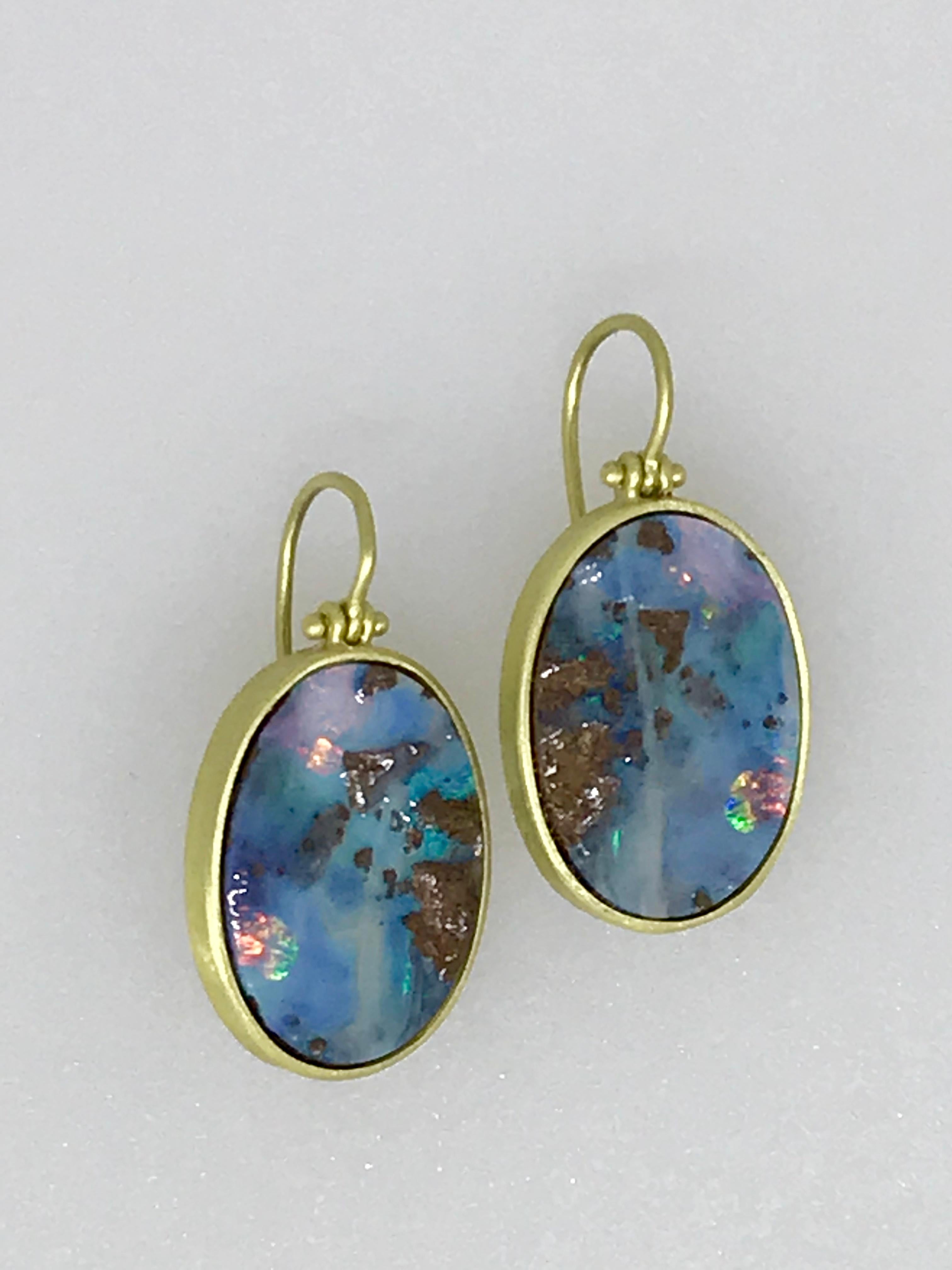 Contemporary Faye Kim 18 Karat Gold Boulder Opal Split Hinged Earrings
