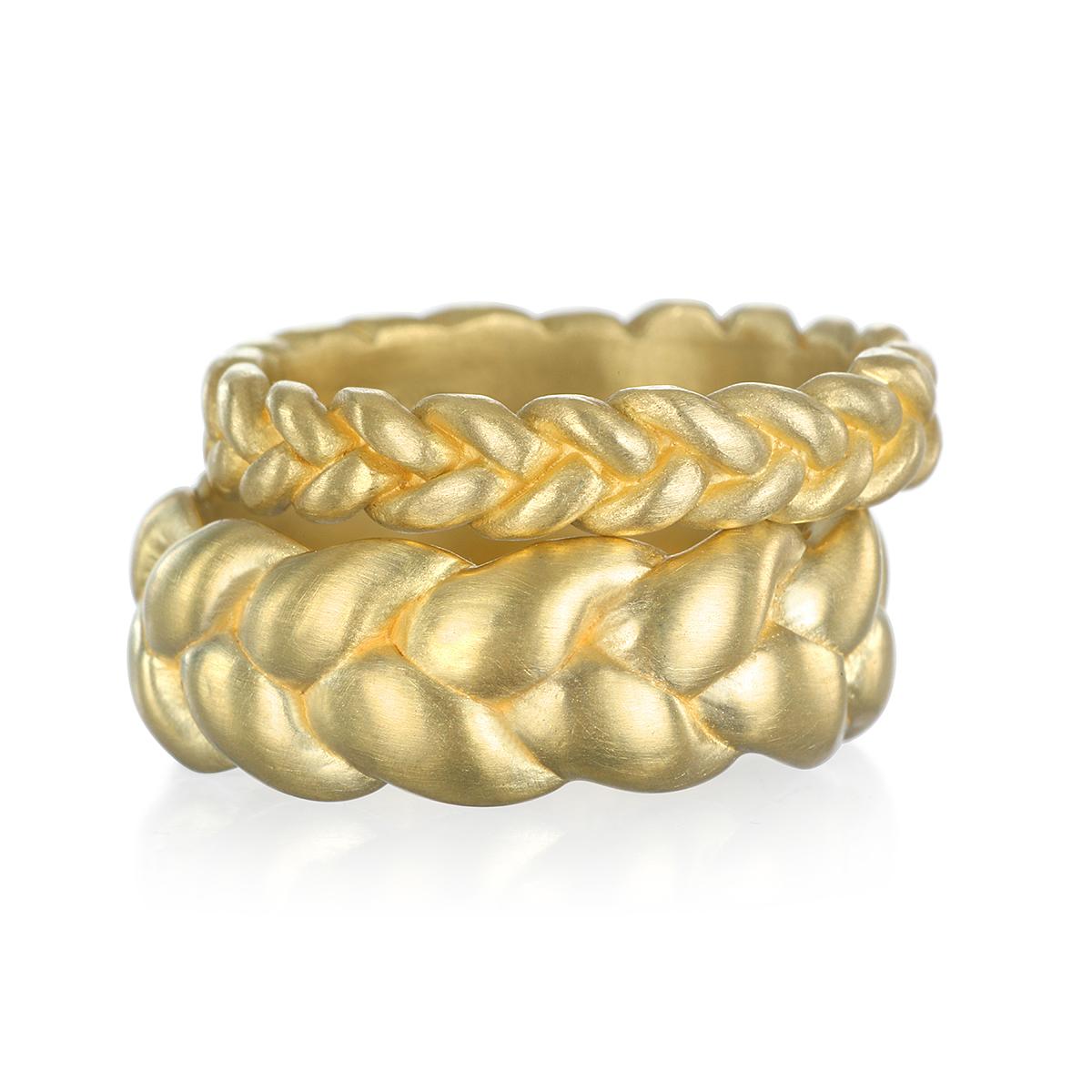 18K Gold Braided Ring
Individually or together, this set of handmade rings is the look that it is stacked up to be! Classic beauty, understated confidence, and pure style.

WB55  Chunky 5/16 inch wide - $2,700
WB75 Thin 3/16 inch wide - $1,490

This