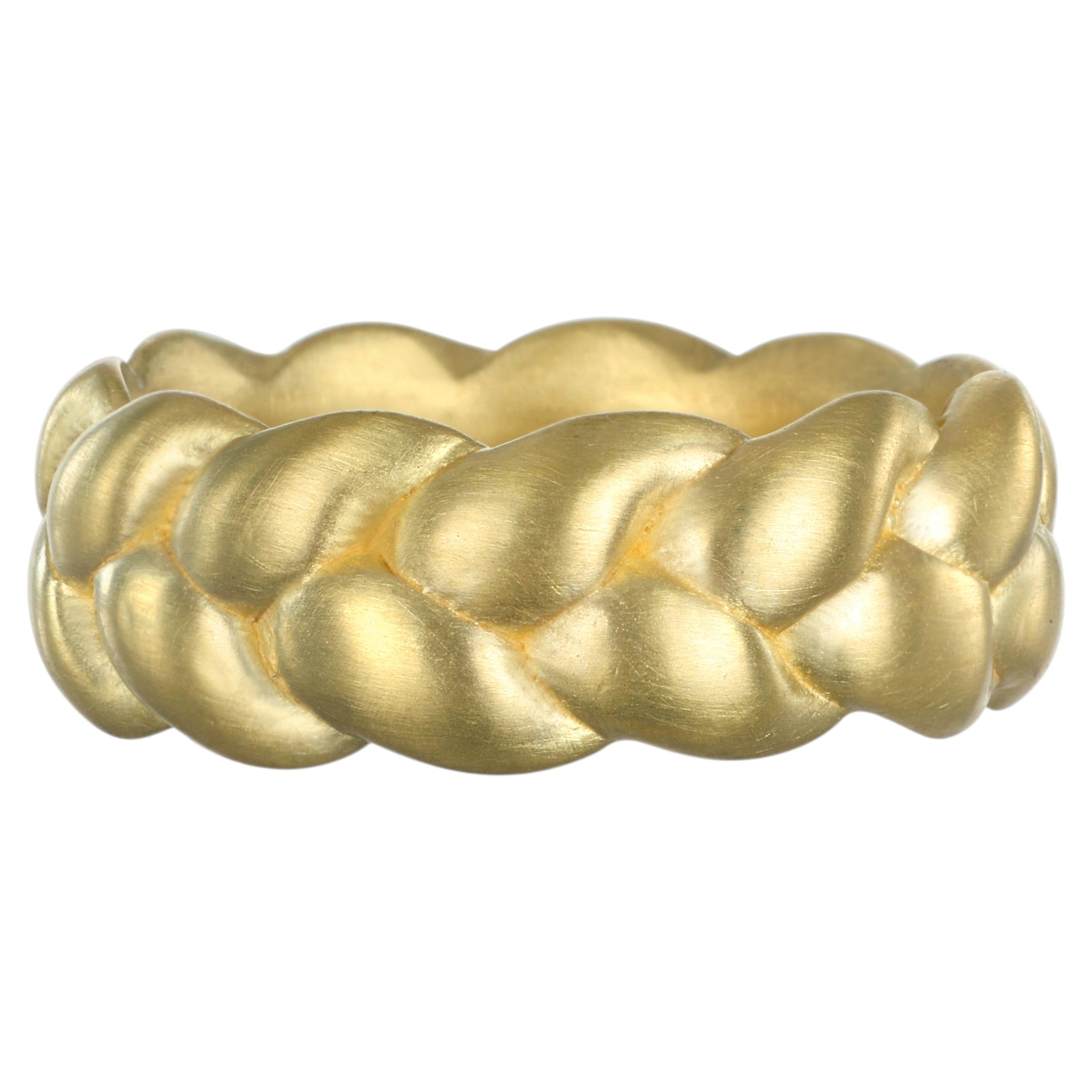 Faye Kim 18K Gold Braided Stack Ring, Size 6, Handmade in USA For Sale