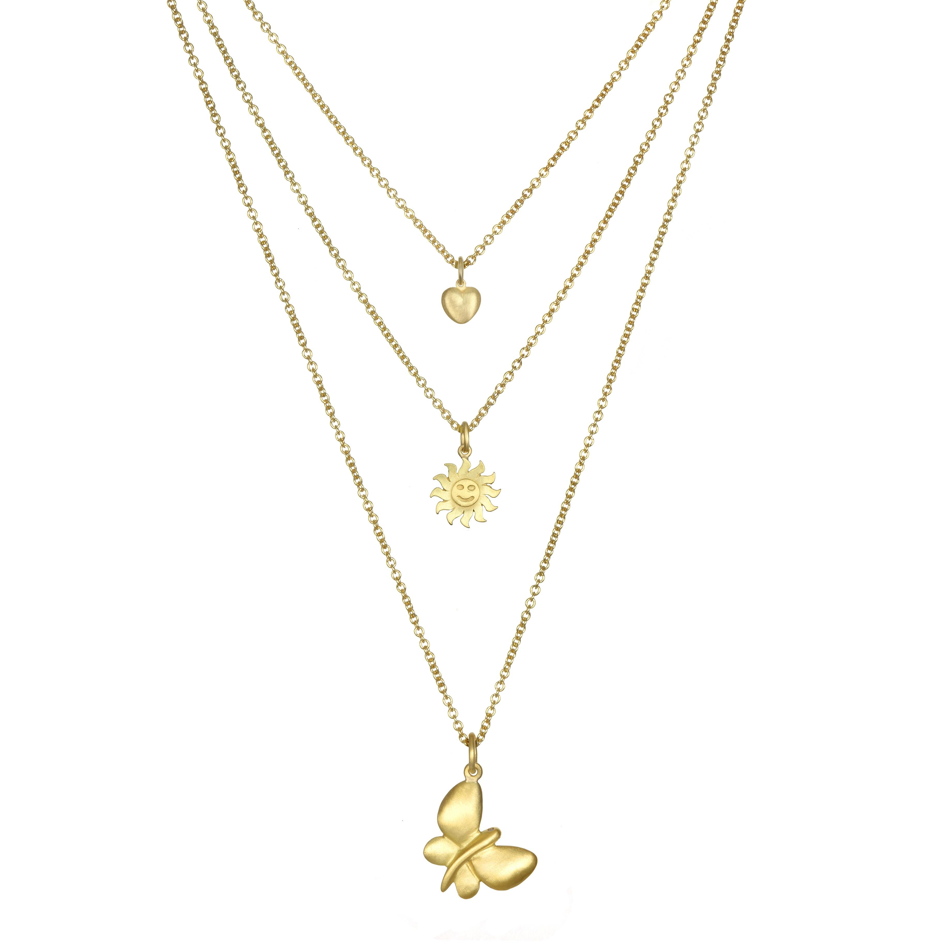 Representing beauty, endurance, change and hope - this butterfly charm is crafted in 18K  gold with white diamond eyes. The cable chain is 16-18
