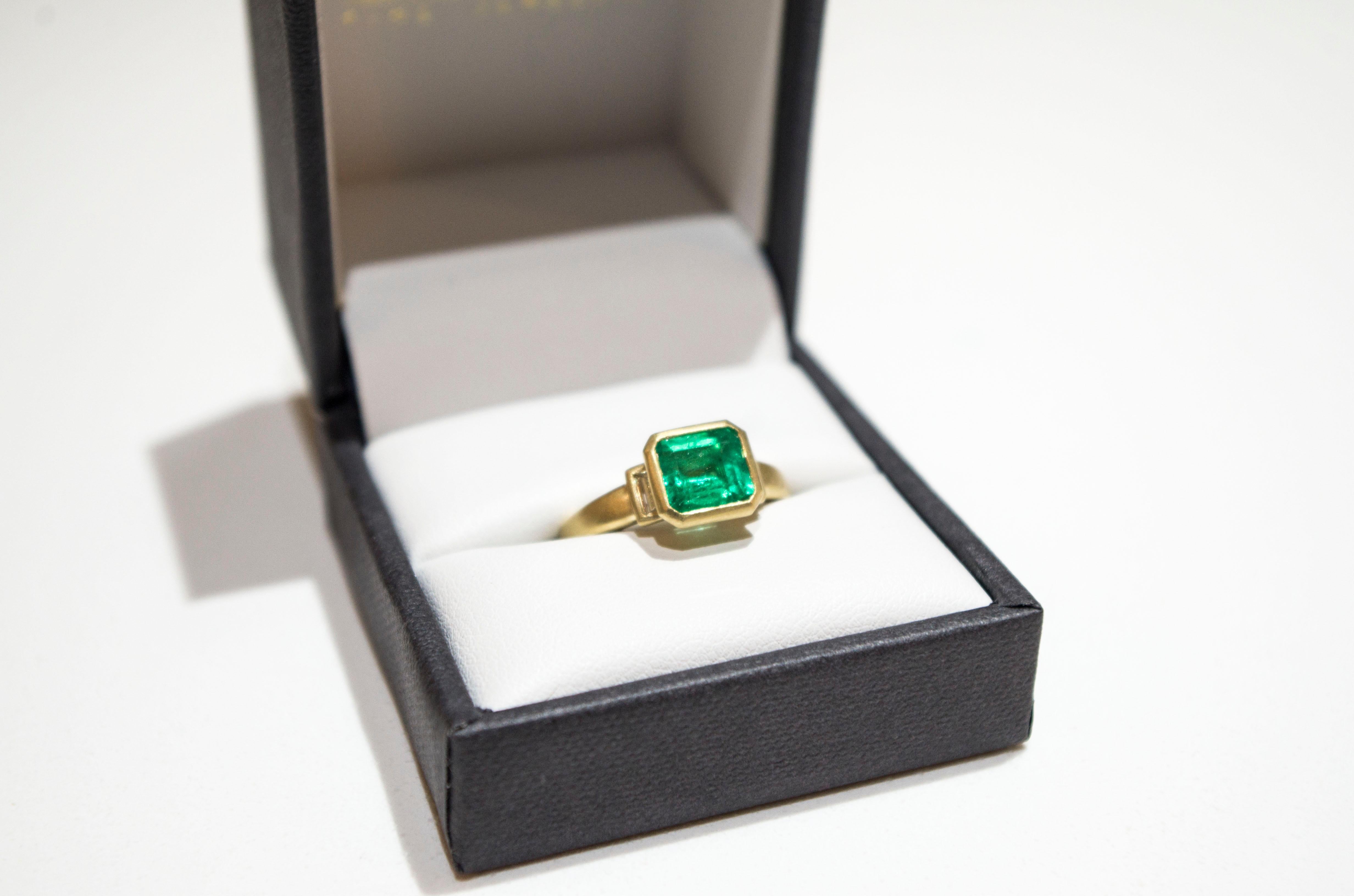 Emerald Cut Faye Kim 18 Karat Gold Colombian Emerald and Diamond Ring