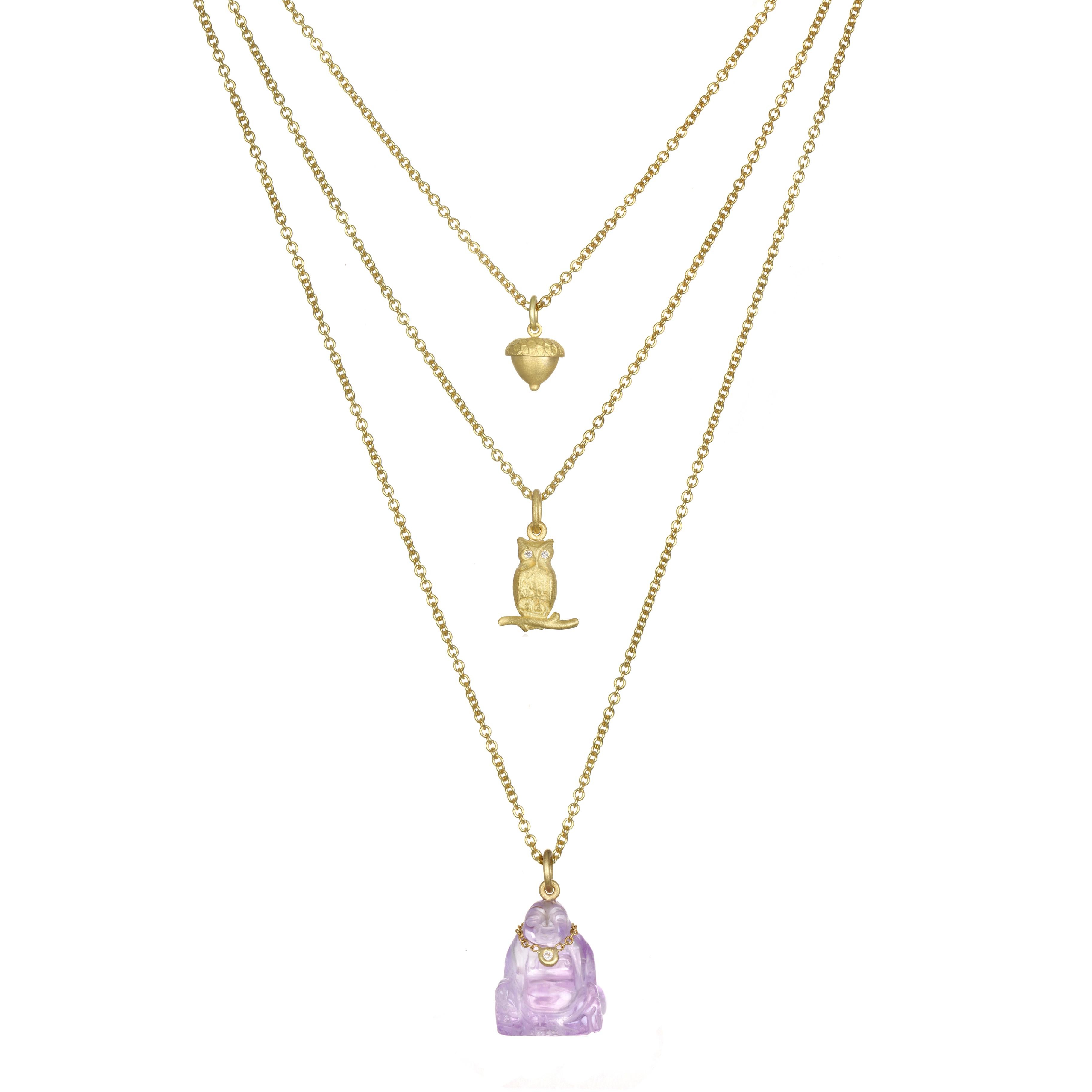 Contemporaneo Faye Kim, oro 18 carati, diamanti e corniola, Charm Buddha in vendita
