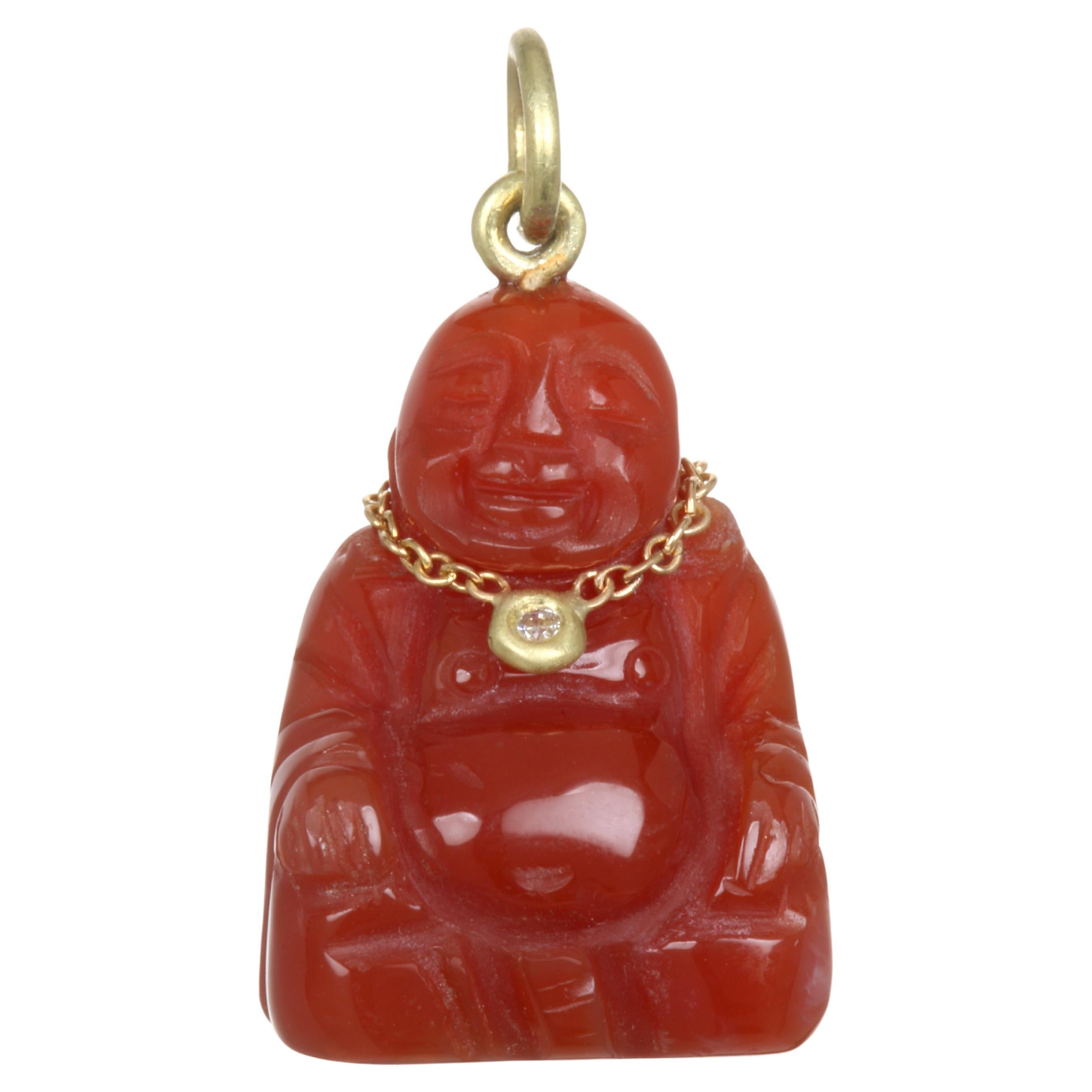 Faye Kim 18k Gold, Diamond, and Carnelian Buddha Charm