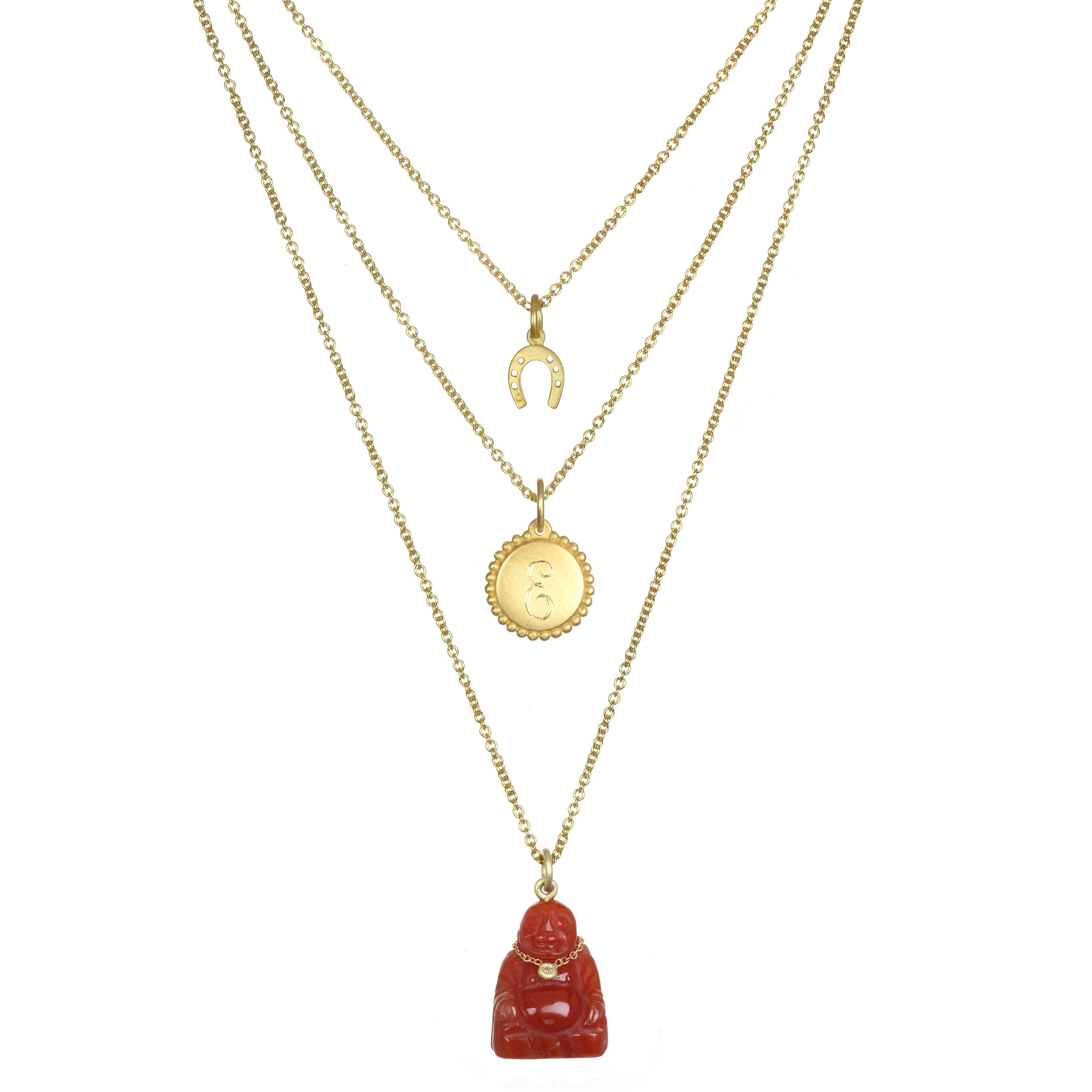 Contemporary Faye Kim 18K Gold, Diamond, and Carnelian Buddha Necklace