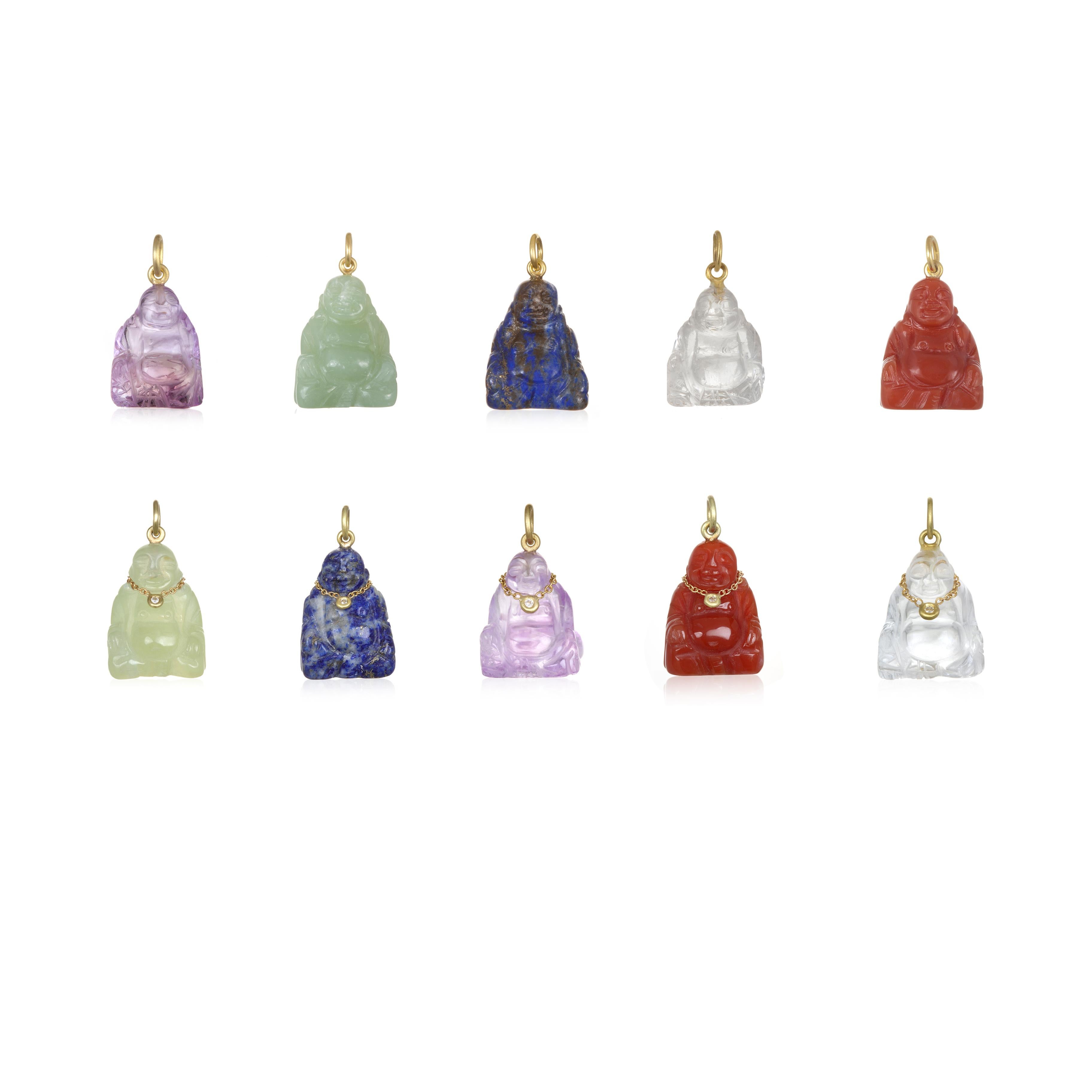 Taglio rotondo Faye Kim, oro 18 carati, diamante, giada e Buddha, Charm in vendita