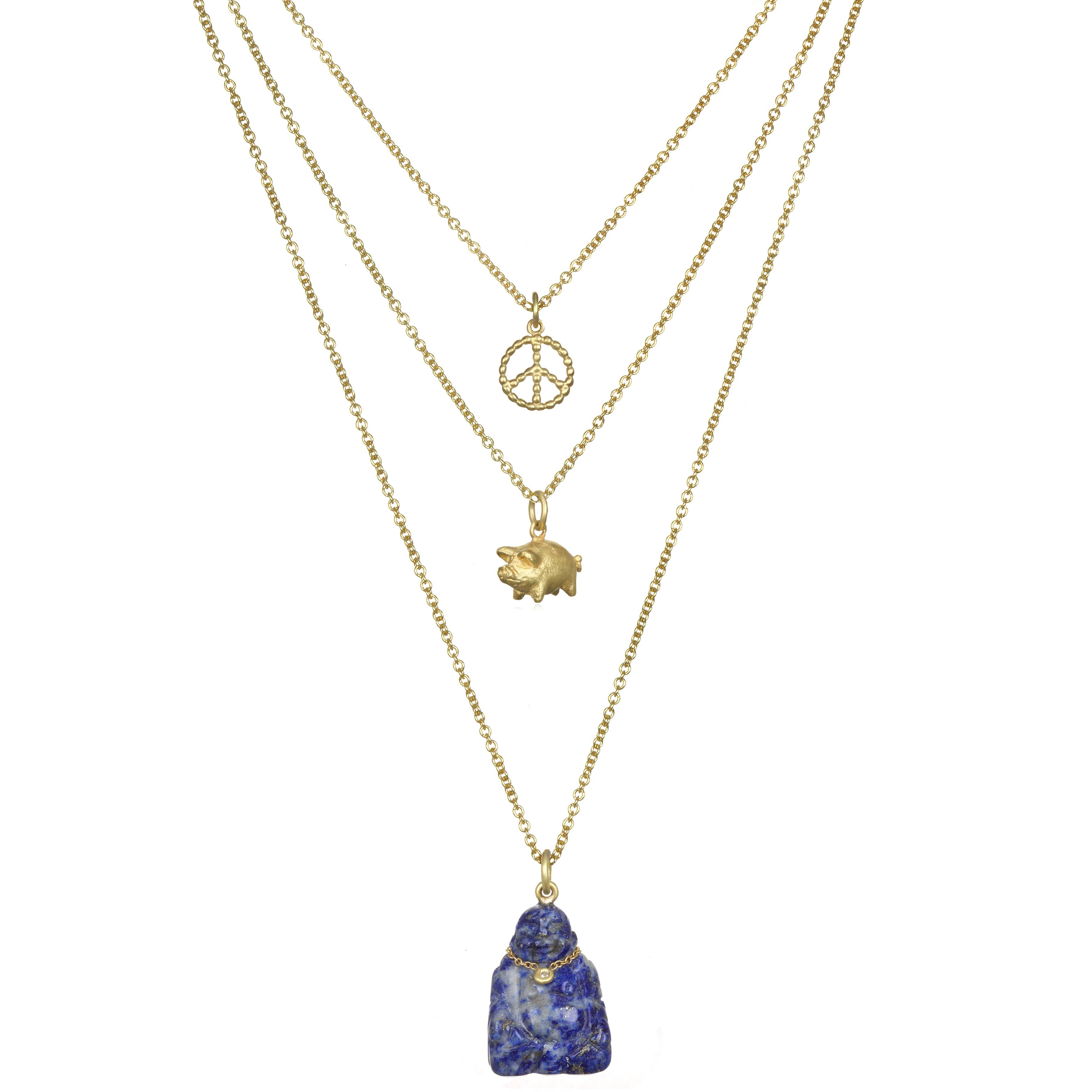 Modern Faye Kim 18 Karat Gold, Diamond, and Lapis Buddha Necklace For Sale