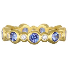 Faye Kim 18 Karat Gold Diamond and Tanzanite Eternity Ring