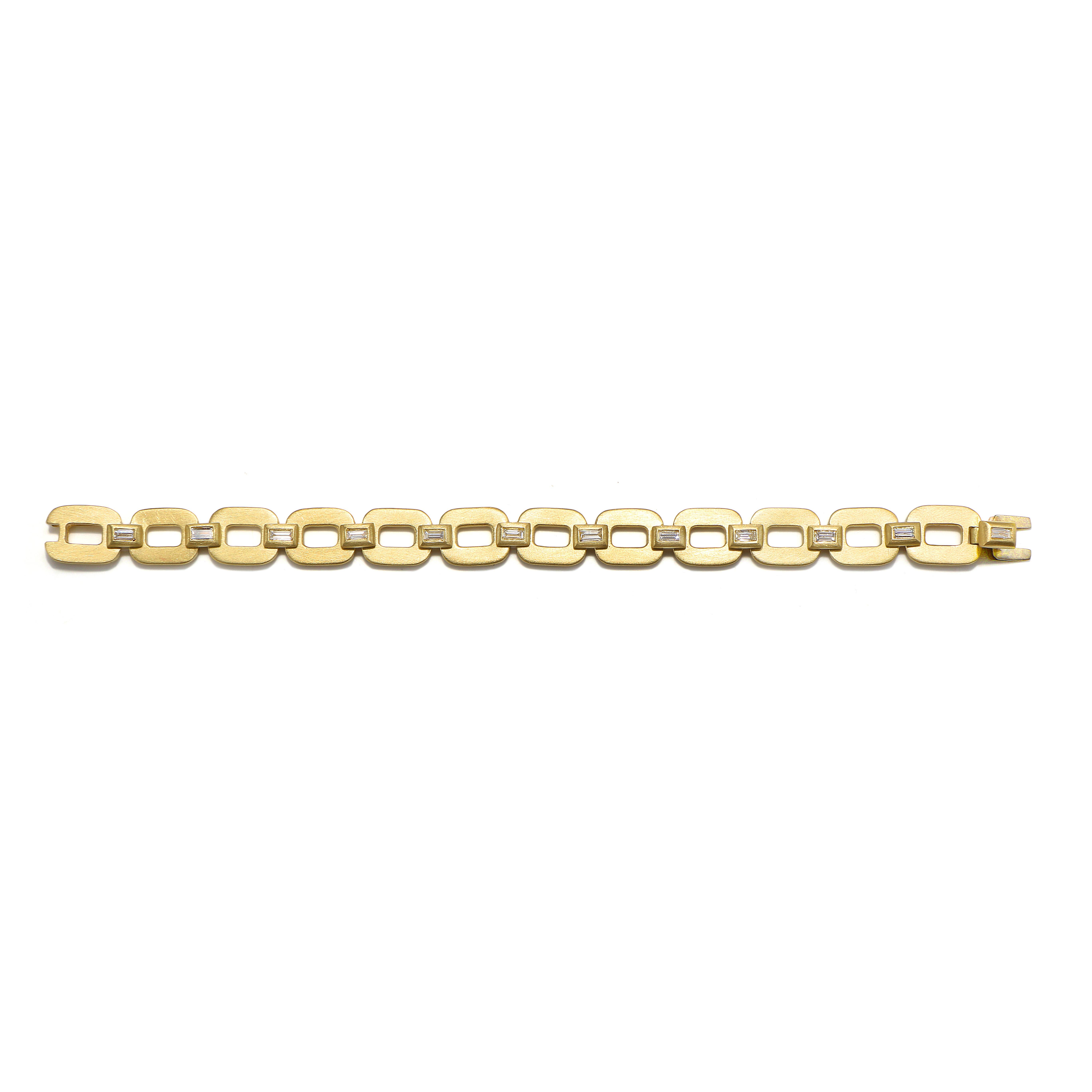 Faye Kim 18 Karat Gold Diamond Baguette Link Bracelet For Sale 2