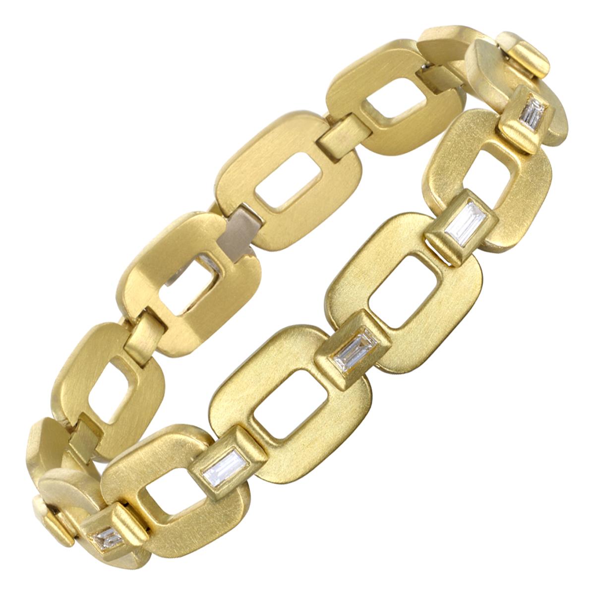 Faye Kim 18 Karat Gold Diamond Baguette Link Bracelet For Sale