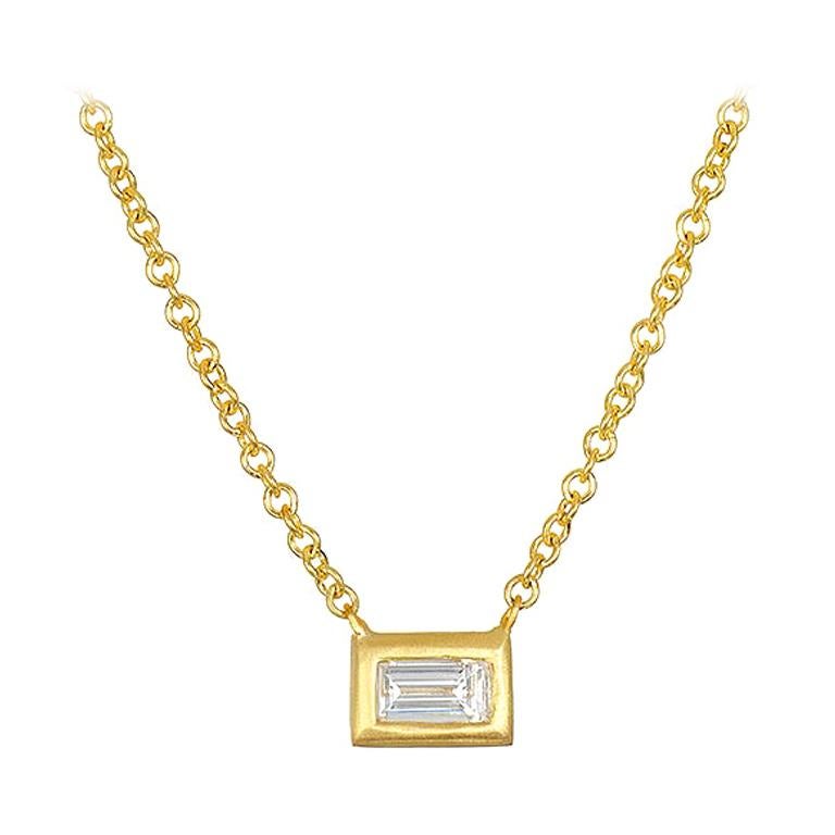 Halskette aus 18 Karat Gold mit Baguette-Diamant von Faye Kim im Angebot