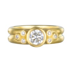 Faye Kim 18k Gold Diamond Bezel Engagement Ring with Triple Diamond Granulation