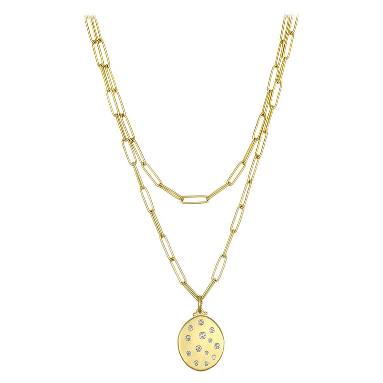 Faye Kim 18 Karat Gold Diamond Dog Tag Pendant Necklace For Sale