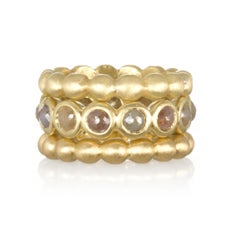 Faye Kim 18 Karat Gold Diamond Granulation Bead Stack Rings, set of three