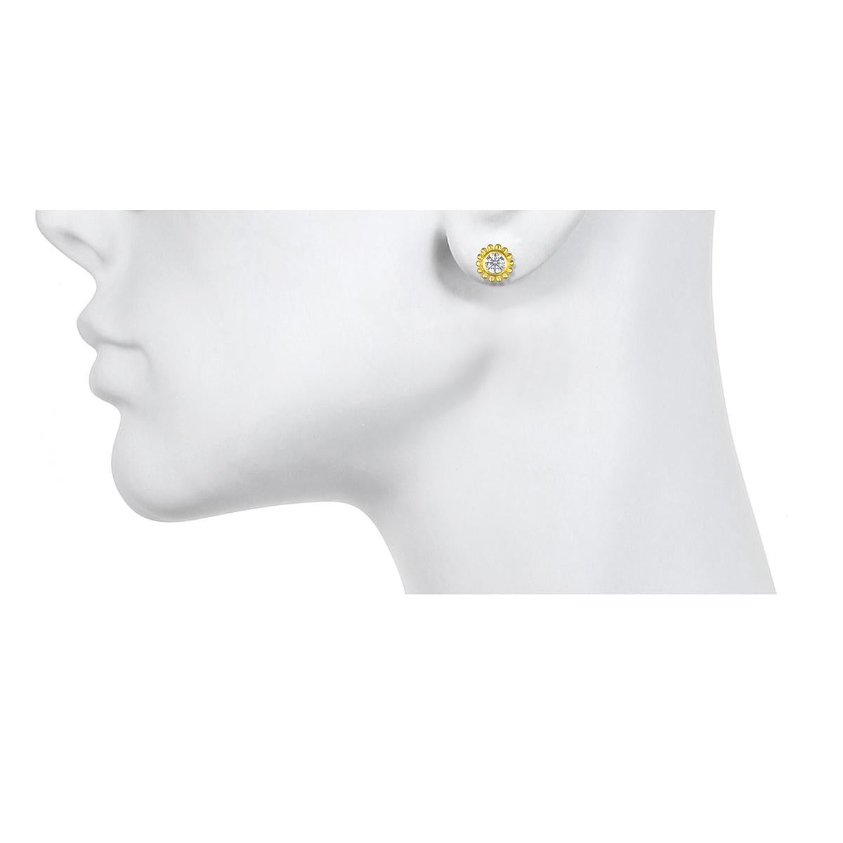 Brilliant Cut Faye Kim 18 Karat Gold Diamond Granulation Stud Earrings