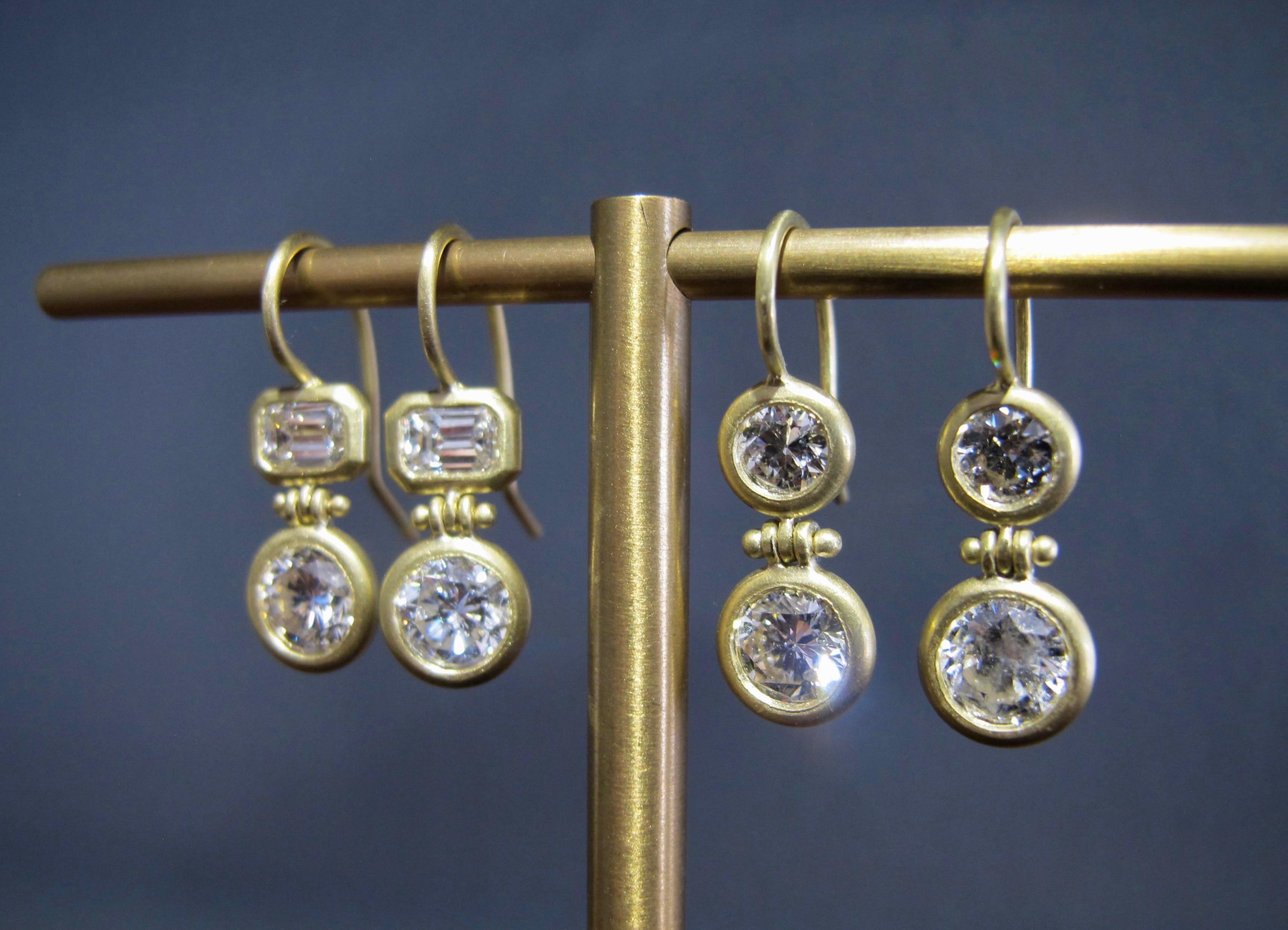 Contemporary Faye Kim 18 Karat Gold Double Diamond Hinged Earrings For Sale