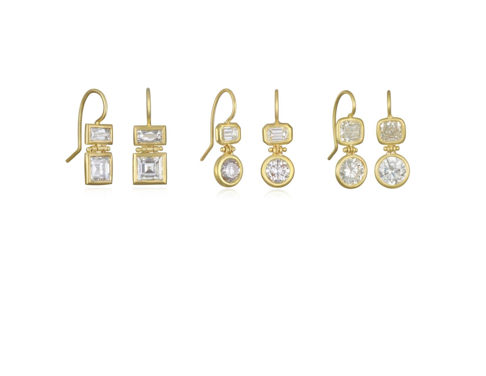 Emerald Cut Faye Kim 18 Karat Gold Double Diamond Hinged Earrings For Sale