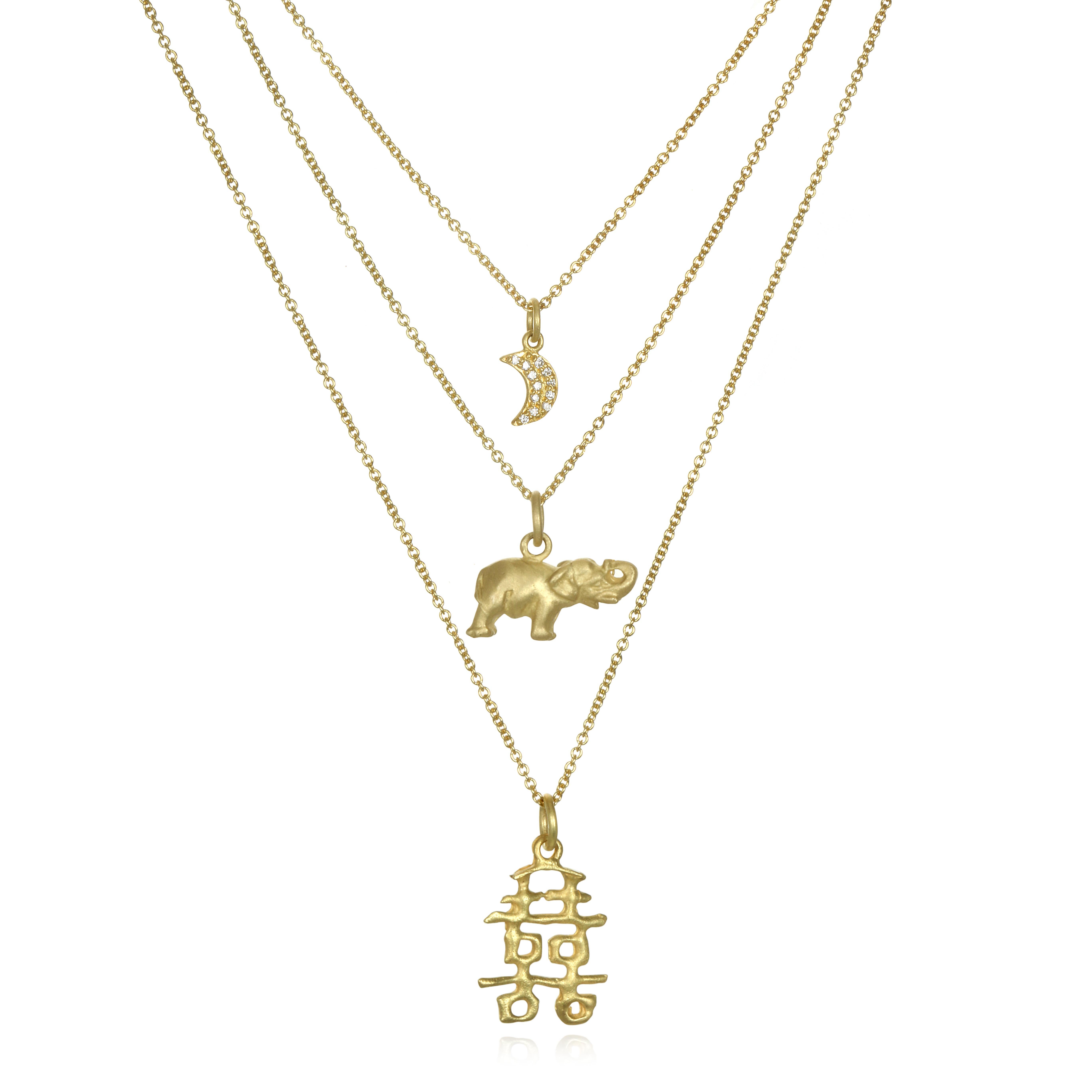 Contemporary Faye Kim 18k Gold Elephant Charm Necklace