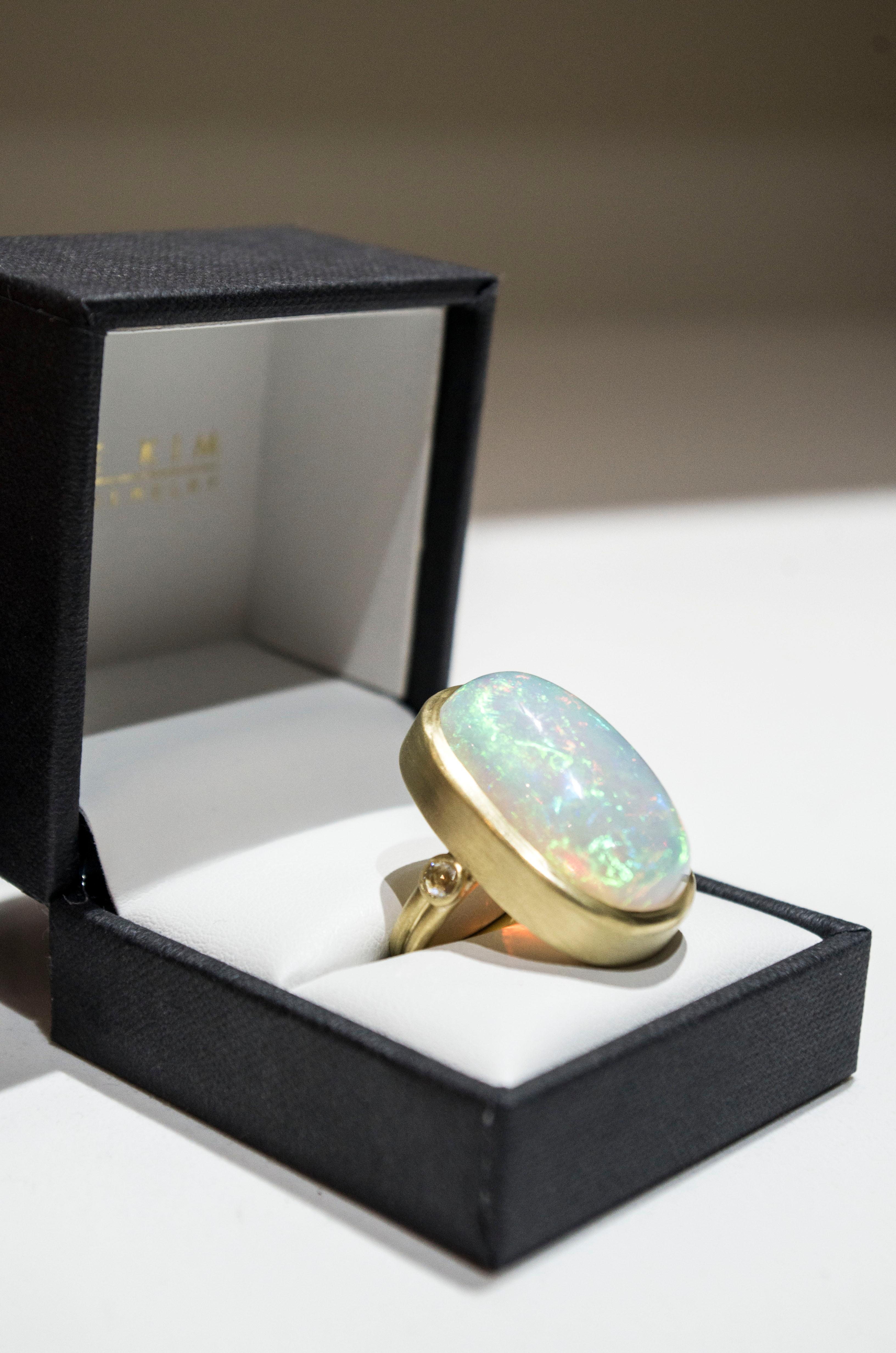 Rose Cut Faye Kim 18 Karat Gold Ethiopian Opal Ring with Diamonds
