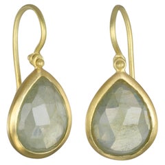 Faye Kim 18K Gold Faceted Teardrop Sapphire Slice Earrings