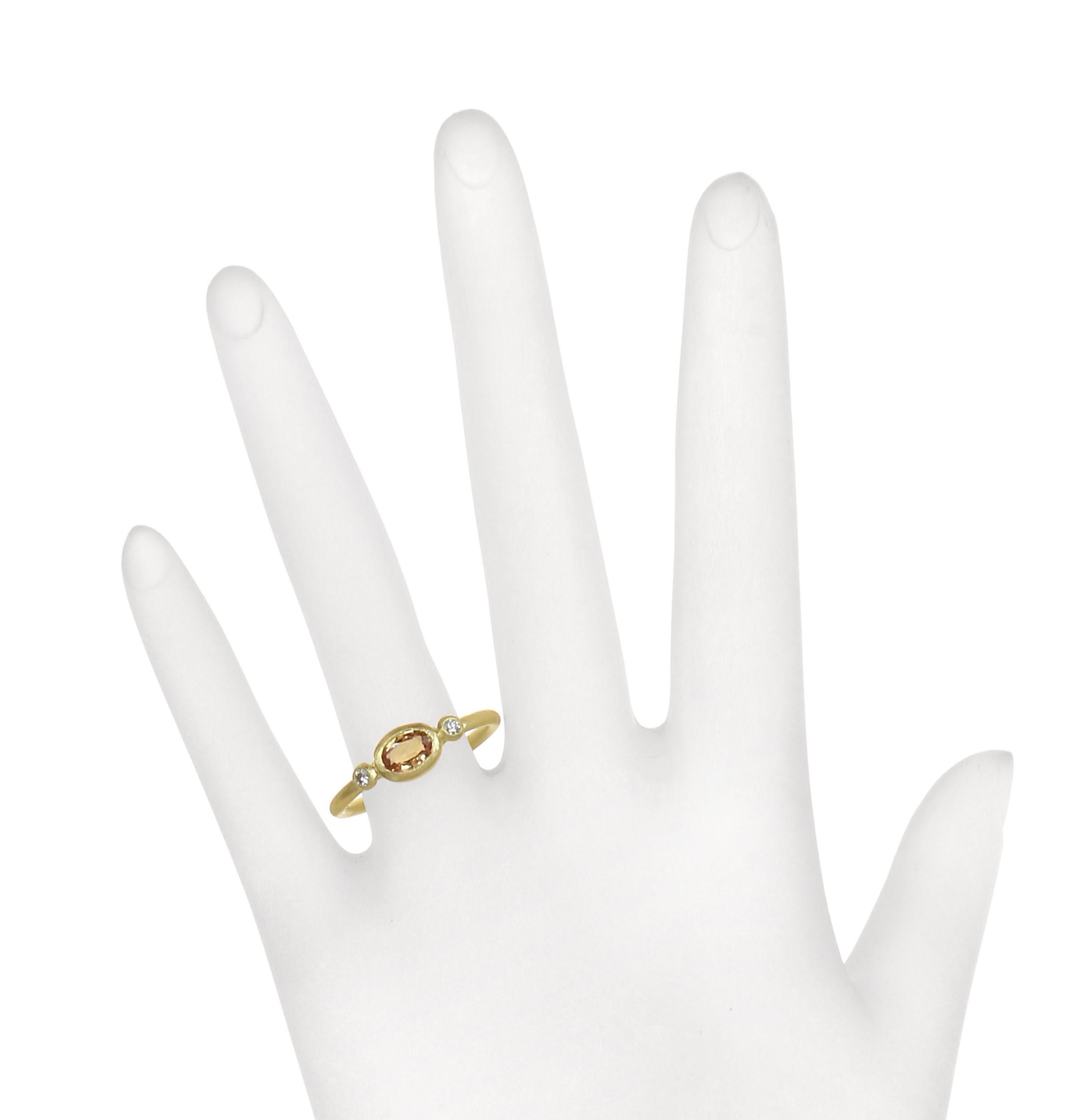Women's Faye Kim 18 Karat Gold Fancy Peach Oval Sapphire and Diamond Ring For Sale